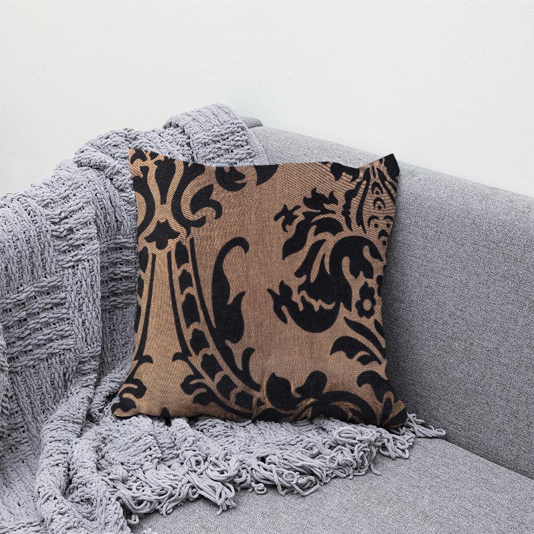 Hadi London Luxury Flock Cushion Cover 17x17" – Damask Decorative Sofa & Bed Pillow Cover