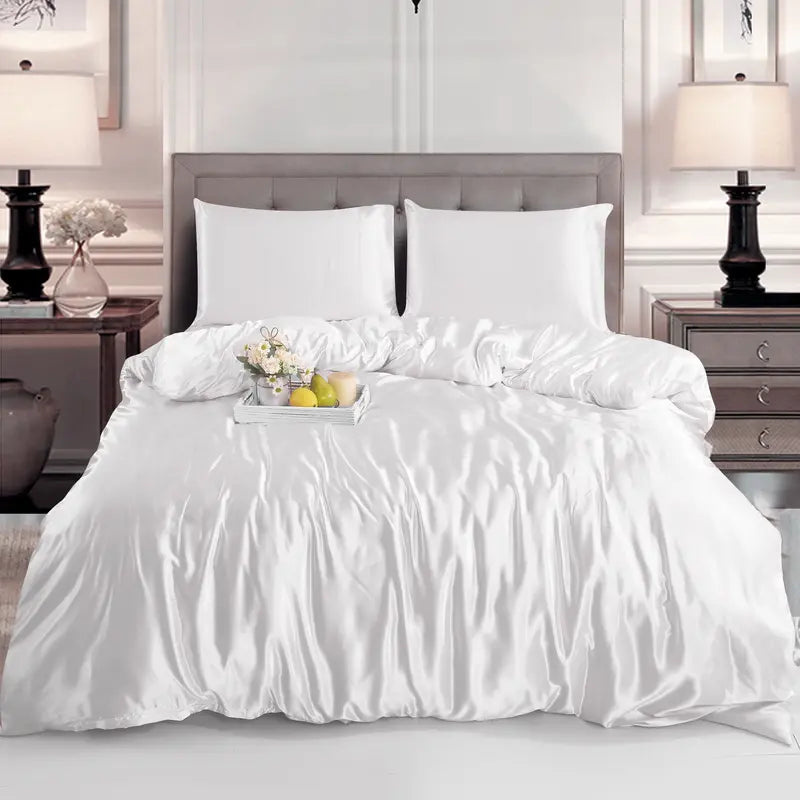 Hadi London 3 Piece Luxury Satin Duvet Cover Set – Silky Soft Bedding with Pillowcases | Single Double King