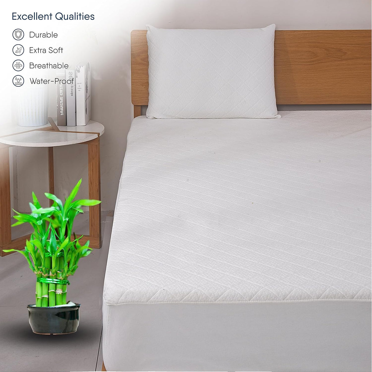 HADI LONDON Quilted Bamboo Waterproof Mattress Protector – 40cm Deep Fitted, Breathable & Silent | Single Double King Super King