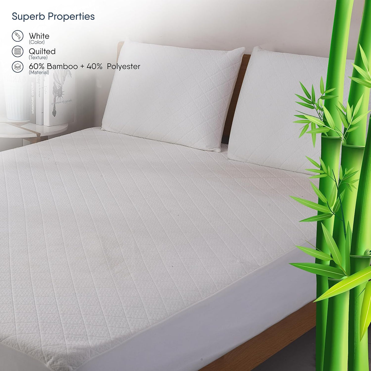 HADI LONDON Quilted Bamboo Waterproof Mattress Protector – 40cm Deep Fitted, Breathable & Silent | Single Double King Super King