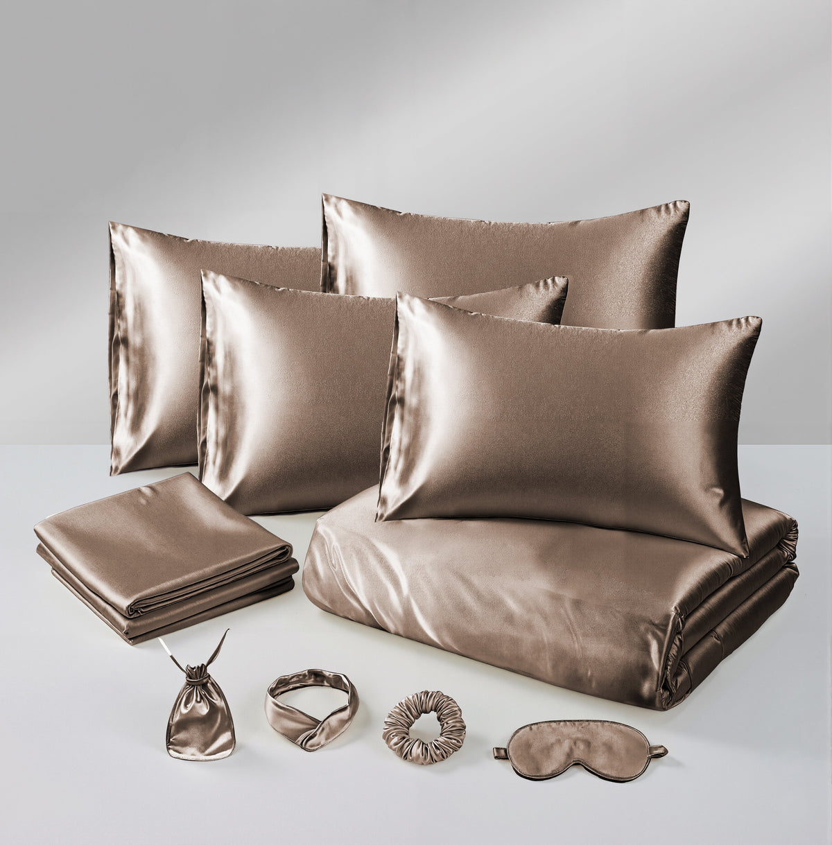 Hadi London Luxury 10 Piece Satin Bedding Set – Silky Duvet Cover, Sheet, Pillowcases & Beauty Sleep Accessories
