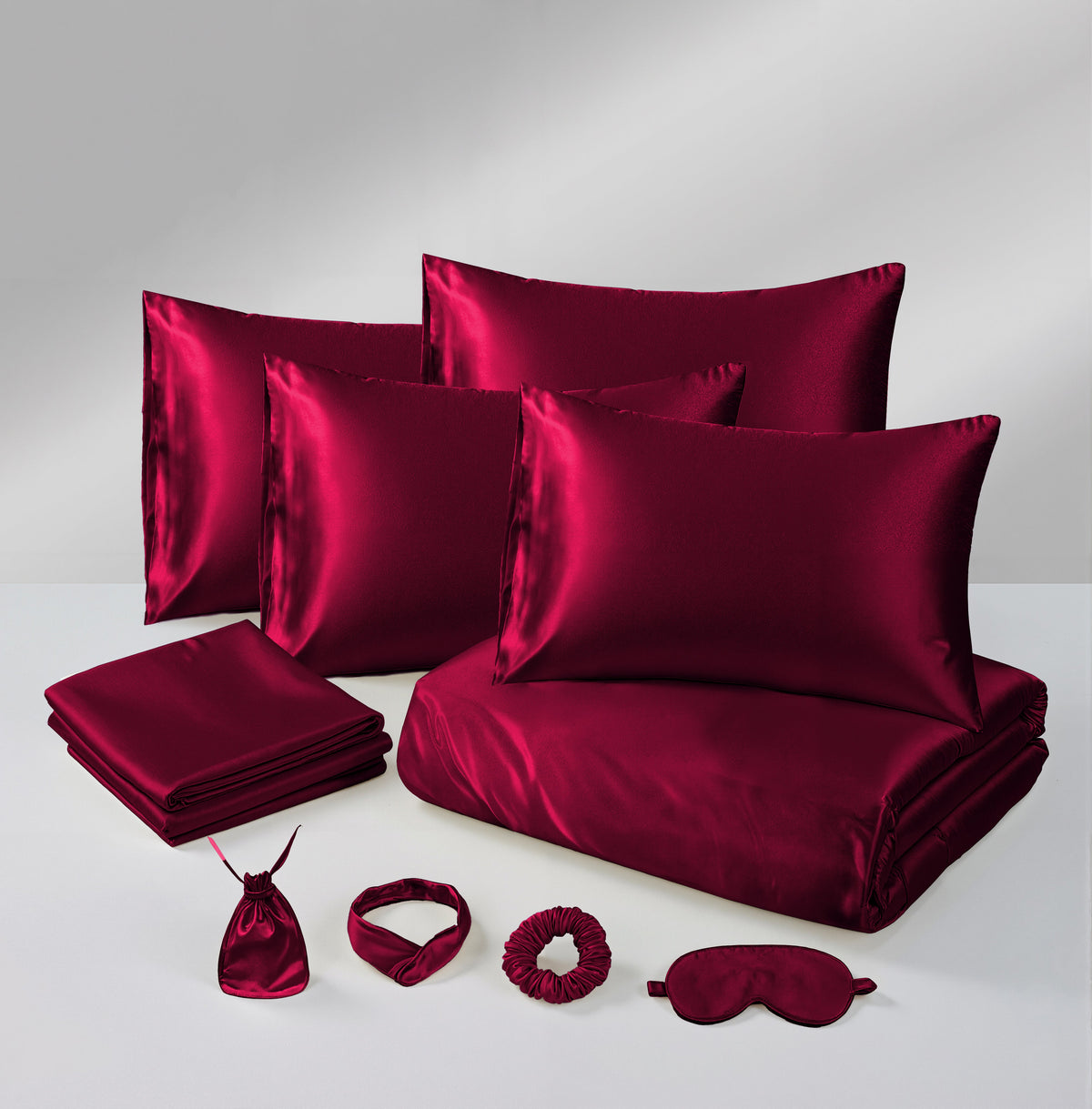 Hadi London Luxury 10 Piece Satin Bedding Set – Silky Duvet Cover, Sheet, Pillowcases & Beauty Sleep Accessories