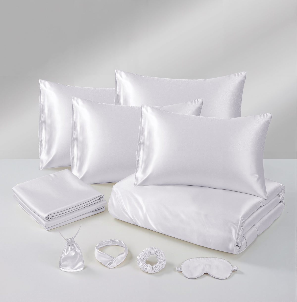 Hadi London Luxury 10 Piece Satin Bedding Set – Silky Duvet Cover, Sheet, Pillowcases & Beauty Sleep Accessories