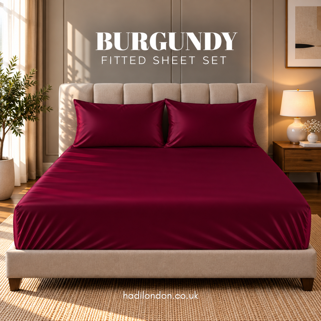 Hadi London Luxury Satin Fitted Sheet Set – 40cm Extra Deep Bed Sheet with Pillowcases | Single Double King