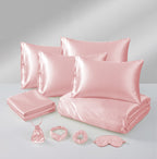 Hadi London Luxury 10 Piece Satin Bedding Set – Silky Duvet Cover, Sheet, Pillowcases & Beauty Sleep Accessories