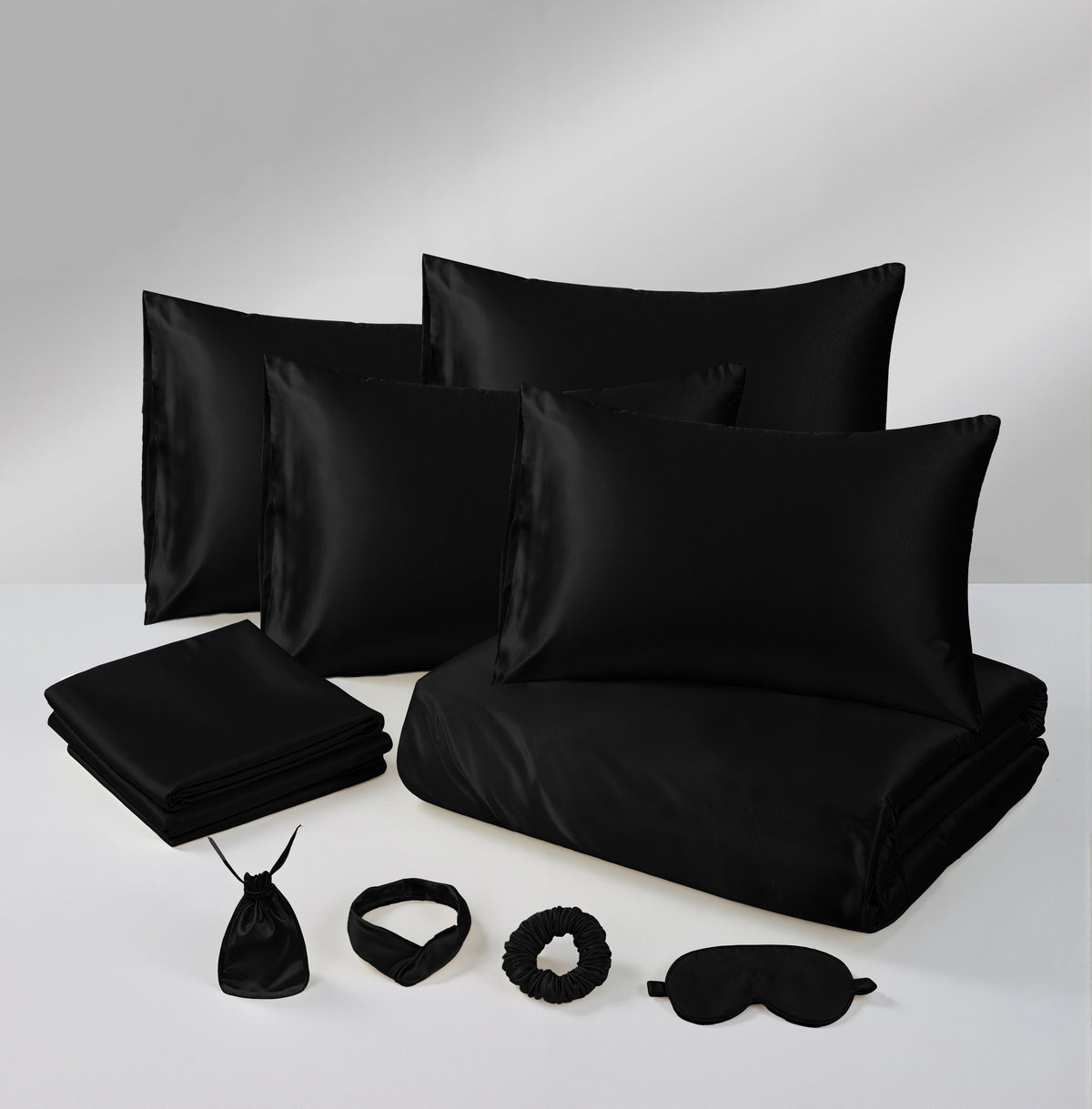Hadi London Luxury 10 Piece Satin Bedding Set – Silky Duvet Cover, Sheet, Pillowcases & Beauty Sleep Accessories