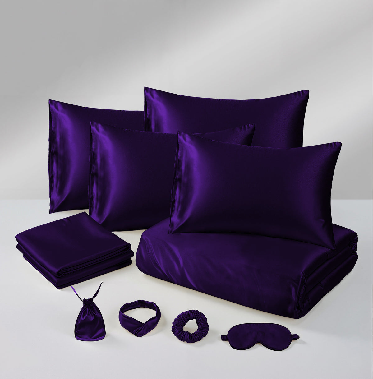 Hadi London Luxury 10 Piece Satin Bedding Set – Silky Duvet Cover, Sheet, Pillowcases & Beauty Sleep Accessories
