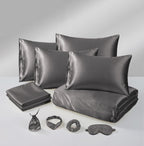 Hadi London Luxury 10 Piece Satin Bedding Set – Silky Duvet Cover, Sheet, Pillowcases & Beauty Sleep Accessories