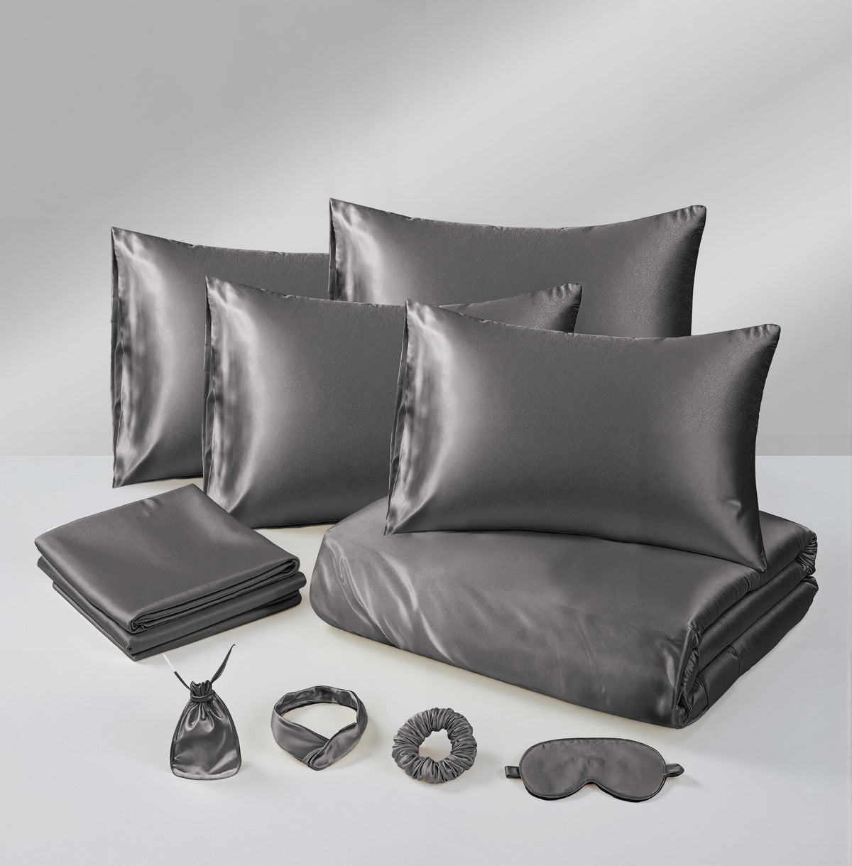 Hadi London Luxury 10 Piece Satin Bedding Set – Silky Duvet Cover, Sheet, Pillowcases & Beauty Sleep Accessories