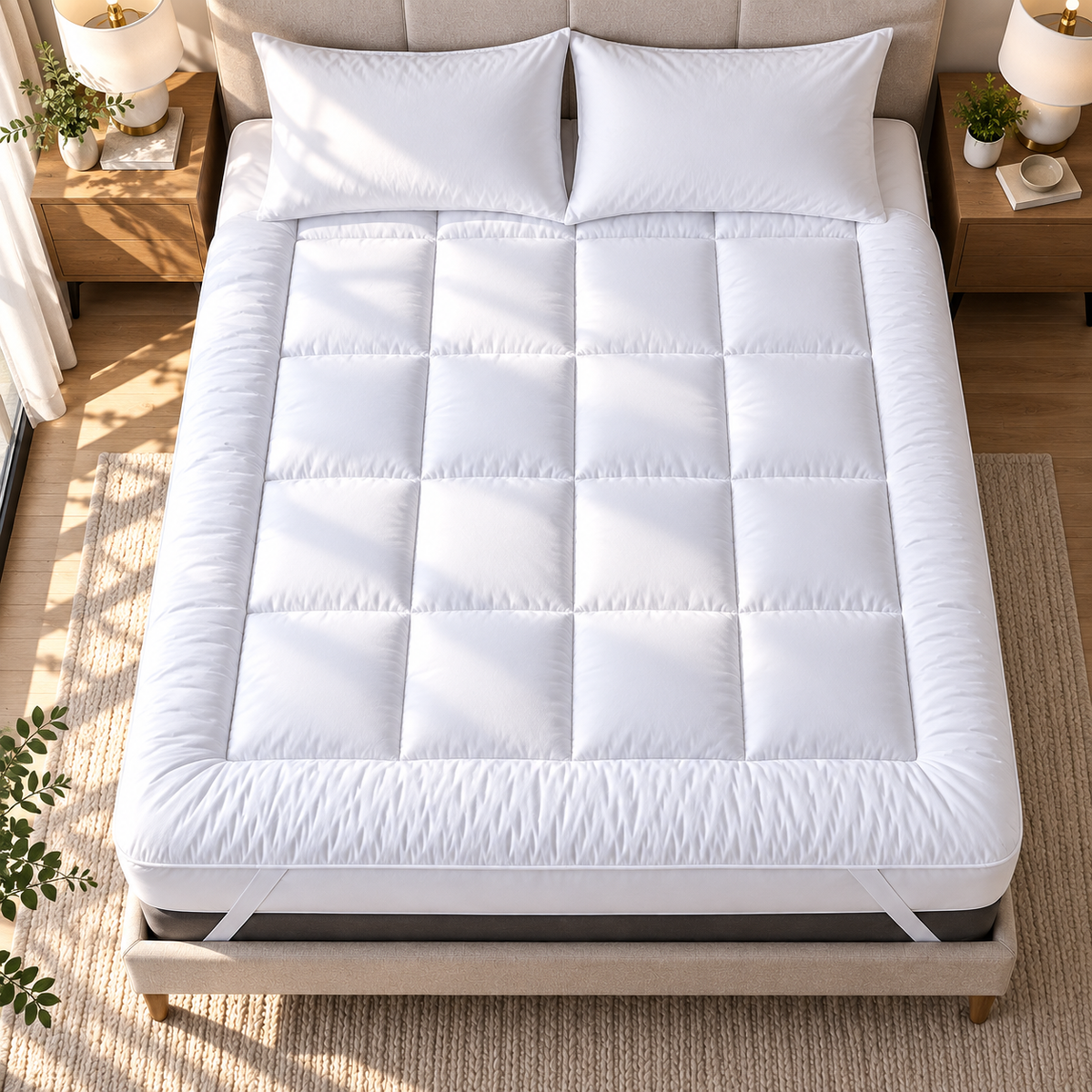 Hadi London Extra Thick 10cm Mattress Topper – Luxury Hollowfibre Soft Bed Topper | Single Double King Super King