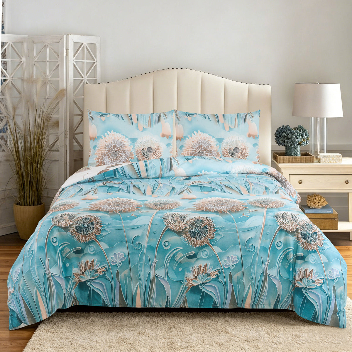 Hadi London 4 Piece 3D Printed Bedding Set – Soft Microfibre Duvet Cover, Fitted Sheet & Pillowcases