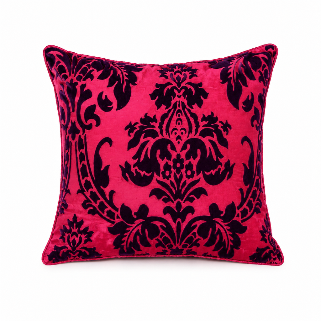 Hadi London Luxury Flock Cushion Cover 17x17" – Damask Decorative Sofa & Bed Pillow Cover