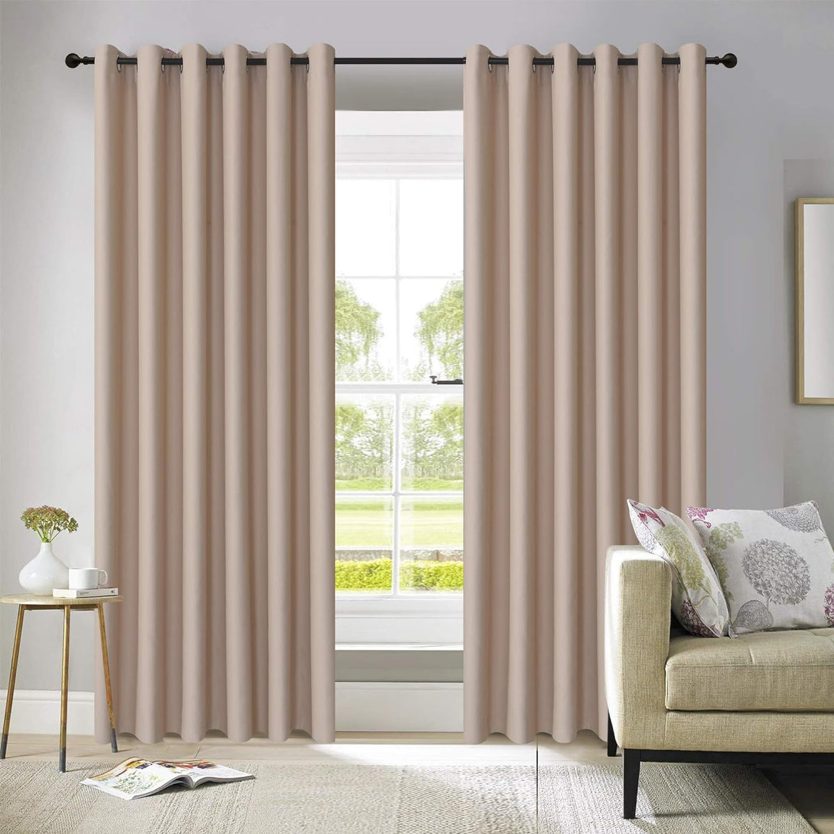 Blackout Curtains Pair, Thermal Insulated Eyelet Curtains for Bedroom & Living Room
