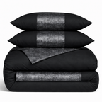 Hadi London Crushed Velvet Panel Duvet Cover Set – Luxury Soft Bedding with Matching Pillowcases