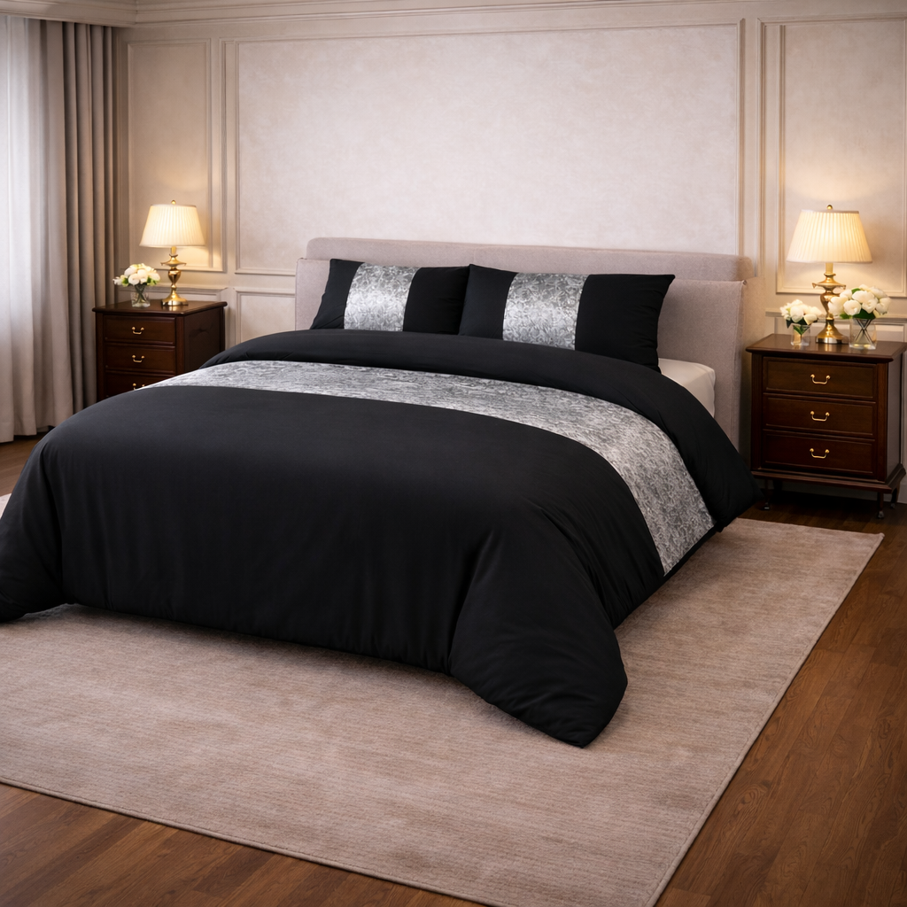 Hadi London Crushed Velvet Panel Duvet Cover Set – Luxury Soft Bedding with Matching Pillowcases