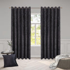 Luxury Crushed Velvet Eyelet Curtains Pair | Thermal Textured Window Curtains for Living Room & Bedroom