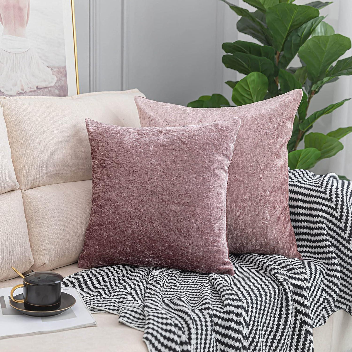 HADI LONDON Crushed Velvet Cushion Covers Pack of 2 – Soft Luxury Square Covers for Sofa & Bed | 17x17 to 24x24