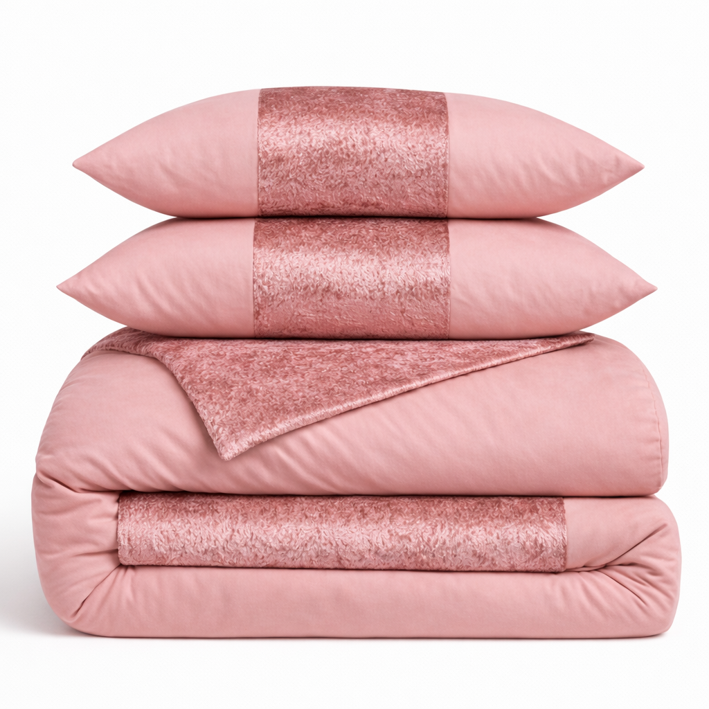 Hadi London Crushed Velvet Panel Duvet Cover Set – Luxury Soft Bedding with Matching Pillowcases