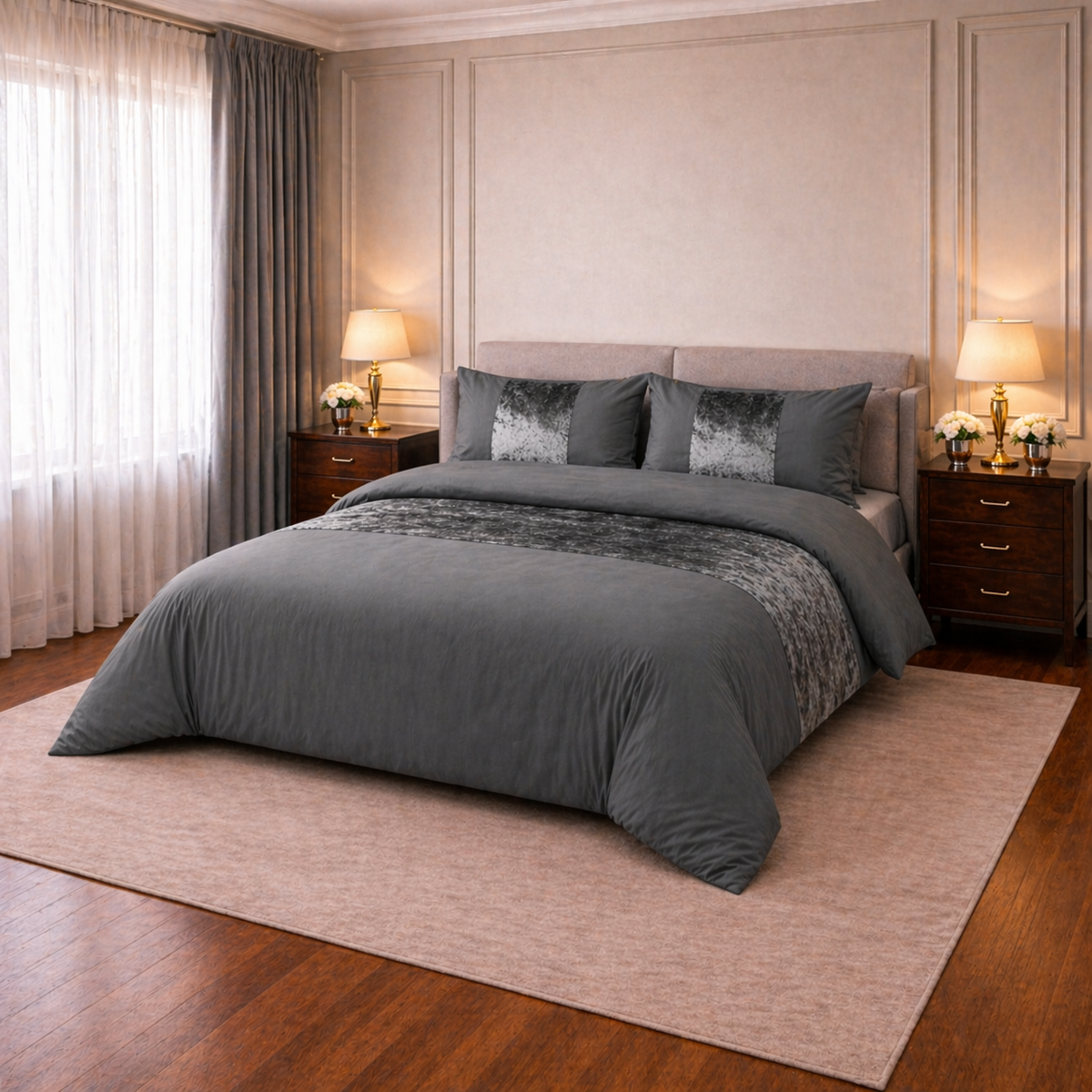 Hadi London Crushed Velvet Panel Duvet Cover Set – Luxury Soft Bedding with Matching Pillowcases