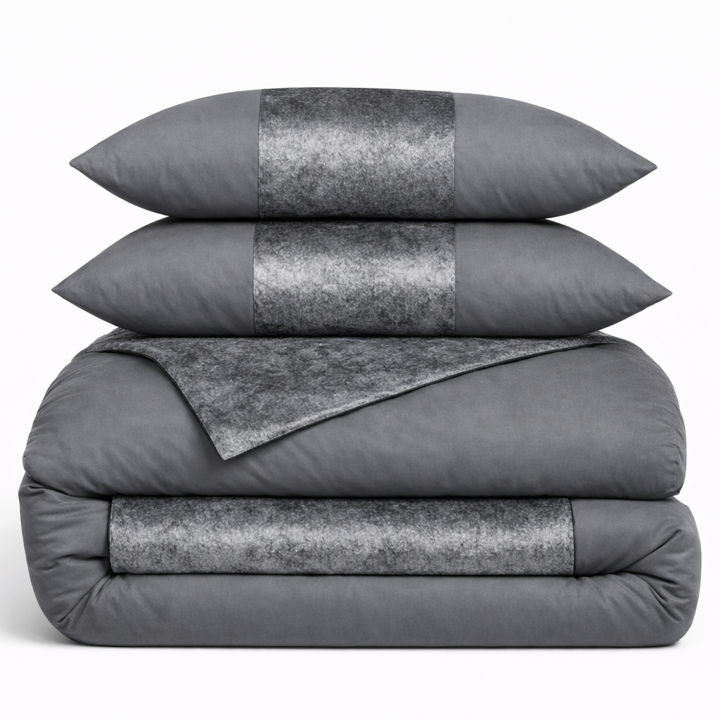 Hadi London Crushed Velvet Panel Duvet Cover Set – Luxury Soft Bedding with Matching Pillowcases
