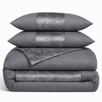 Hadi London Crushed Velvet Panel Duvet Cover Set – Luxury Soft Bedding with Matching Pillowcases