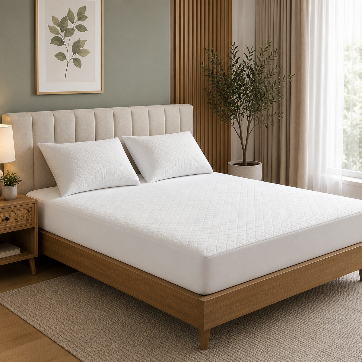 HADI LONDON Quilted Bamboo Waterproof Mattress Protector – 40cm Deep Fitted, Breathable & Silent | Single Double King Super King