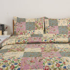 3 Piece Luxury Quilted Bedspread Set – Reversible Floral Patchwork Bedspread with Pillow Shams | Soft Microfibre Bed Throw for Double & King Size Beds
