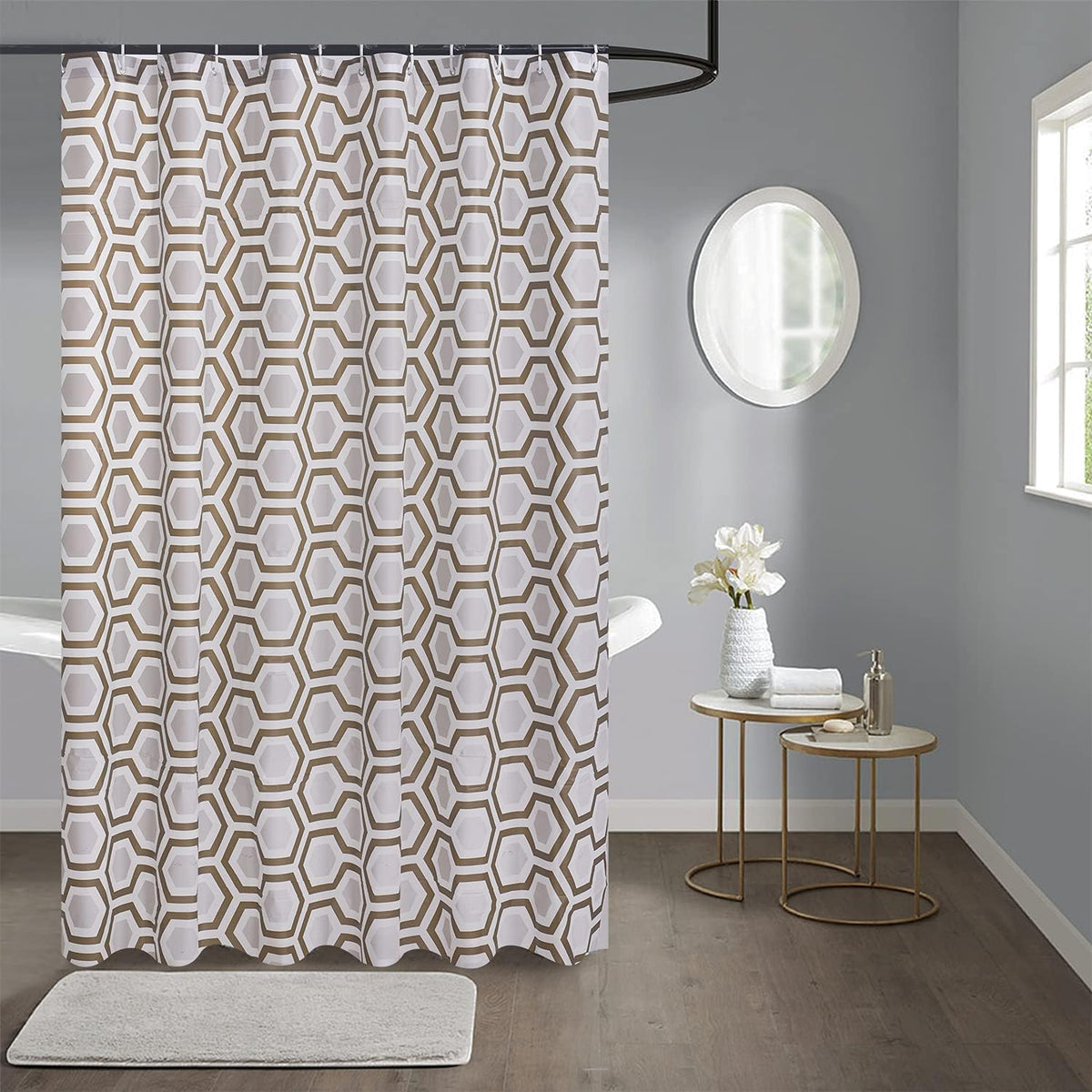 Waterproof Shower Curtain - Machine Washable, Stitched Steel Eyelets, Includes 12 Hooks
