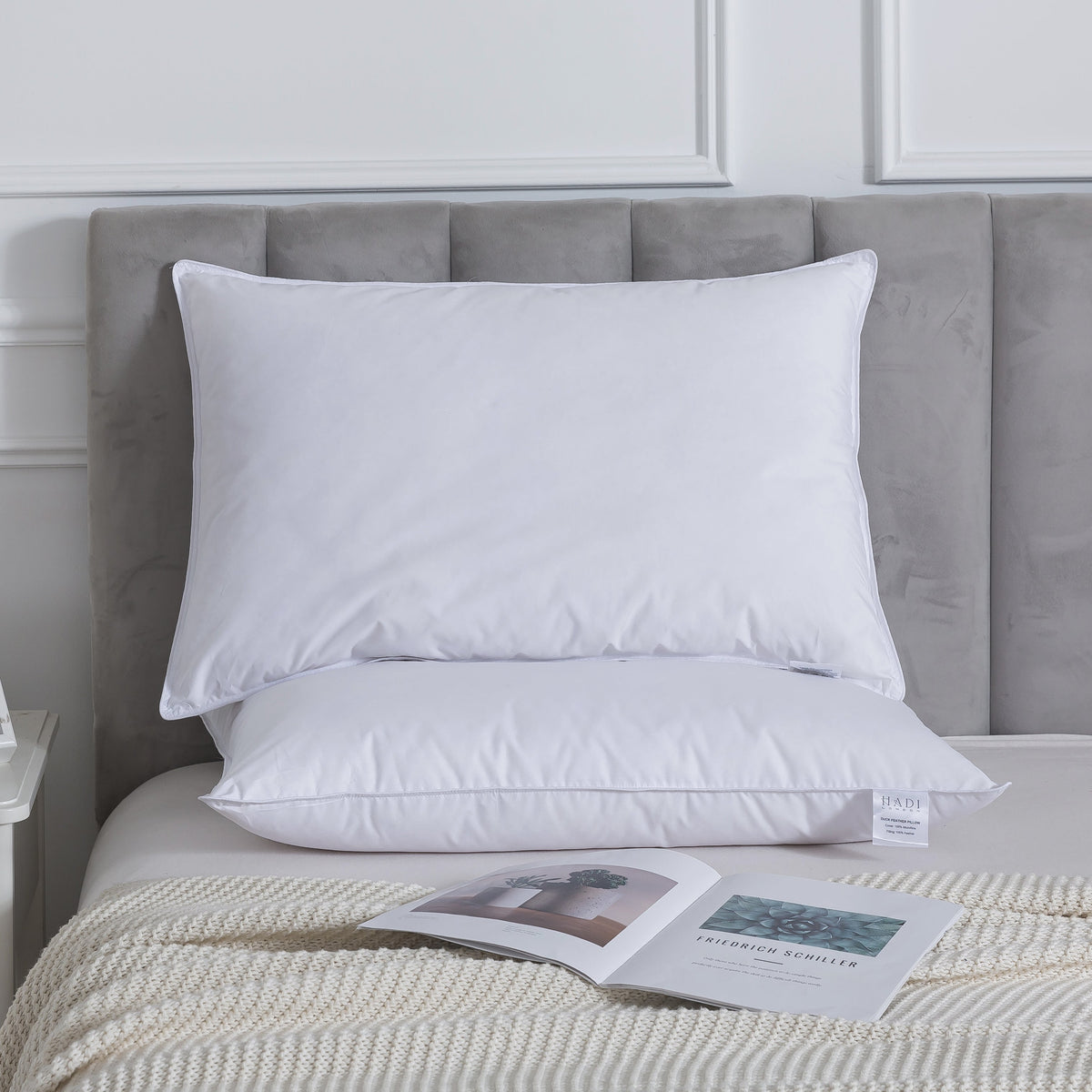 Hadi London Duck Feather & Down Pillows Pair – Luxury Hotel Quality Natural Filled Bed Pillows | Pack of 2