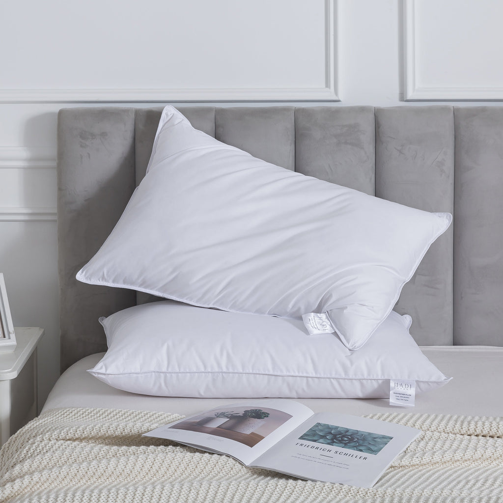 Hadi London Duck Feather & Down Pillows Pair – Luxury Hotel Quality Natural Filled Bed Pillows | Pack of 2
