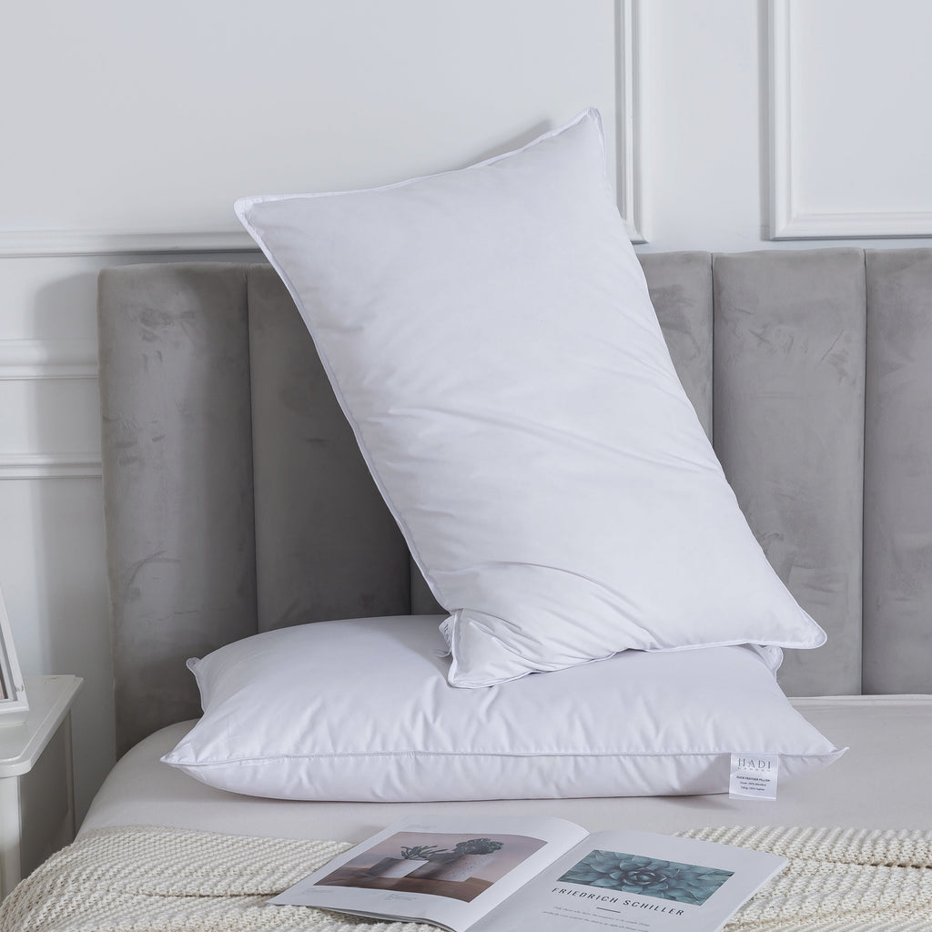 Hadi London Duck Feather & Down Pillows Pair – Luxury Hotel Quality Natural Filled Bed Pillows | Pack of 2