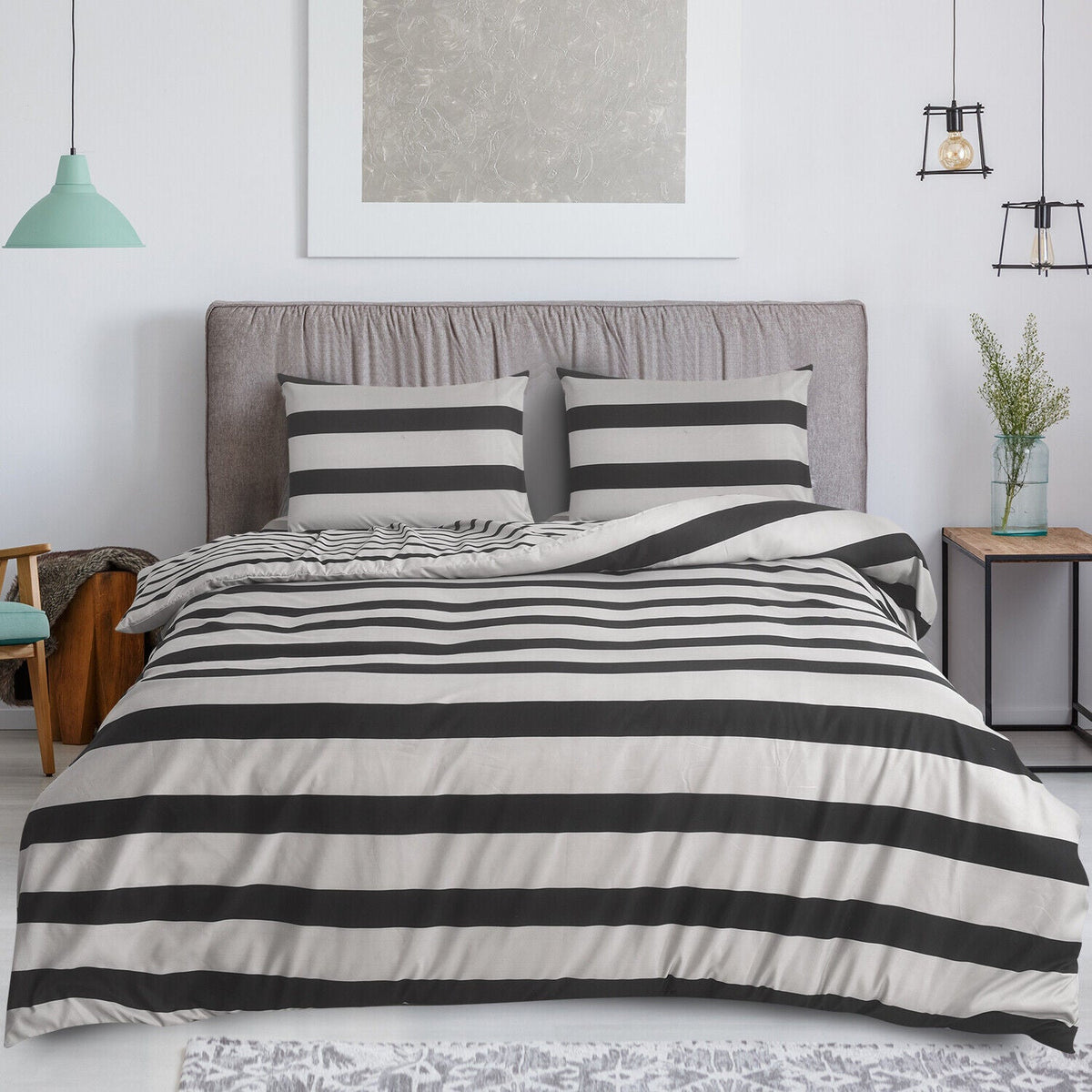 Hadi London 4 Piece Microfibre Bedding Set – Reversible Duvet Cover, Fitted Sheet & Pillowcases