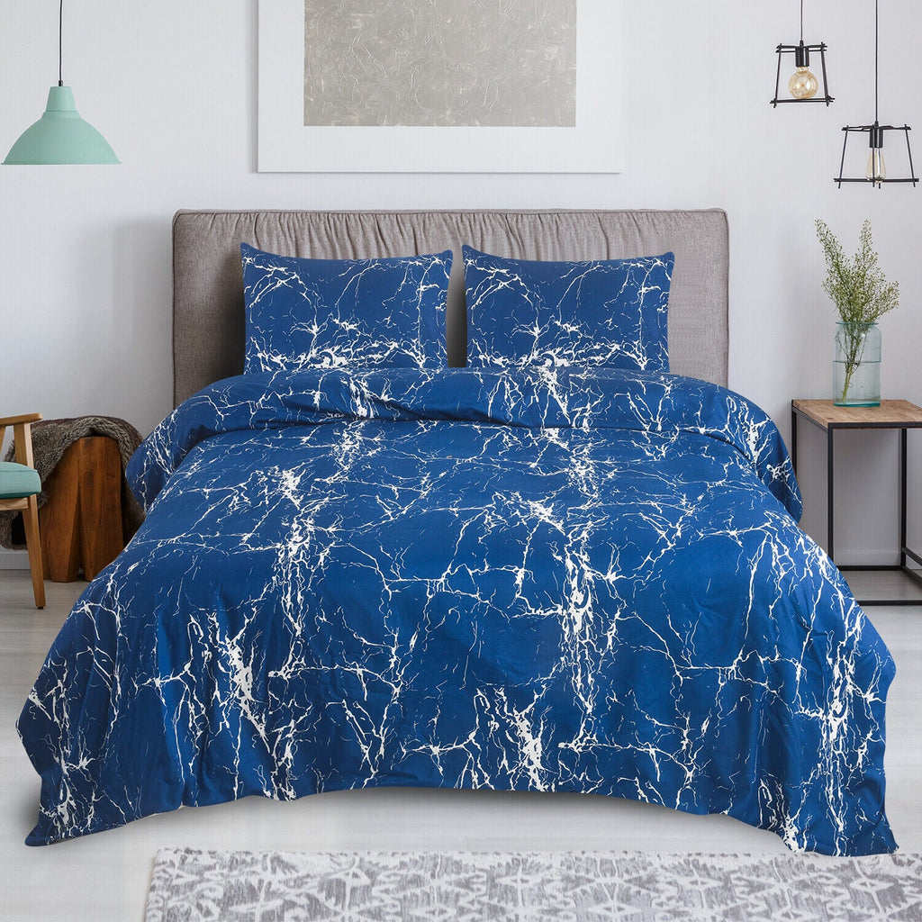 Hadi London Obsidian Marble 4 Piece Microfibre Bedding Set – Duvet Cover, Fitted Sheet & Pillowcases