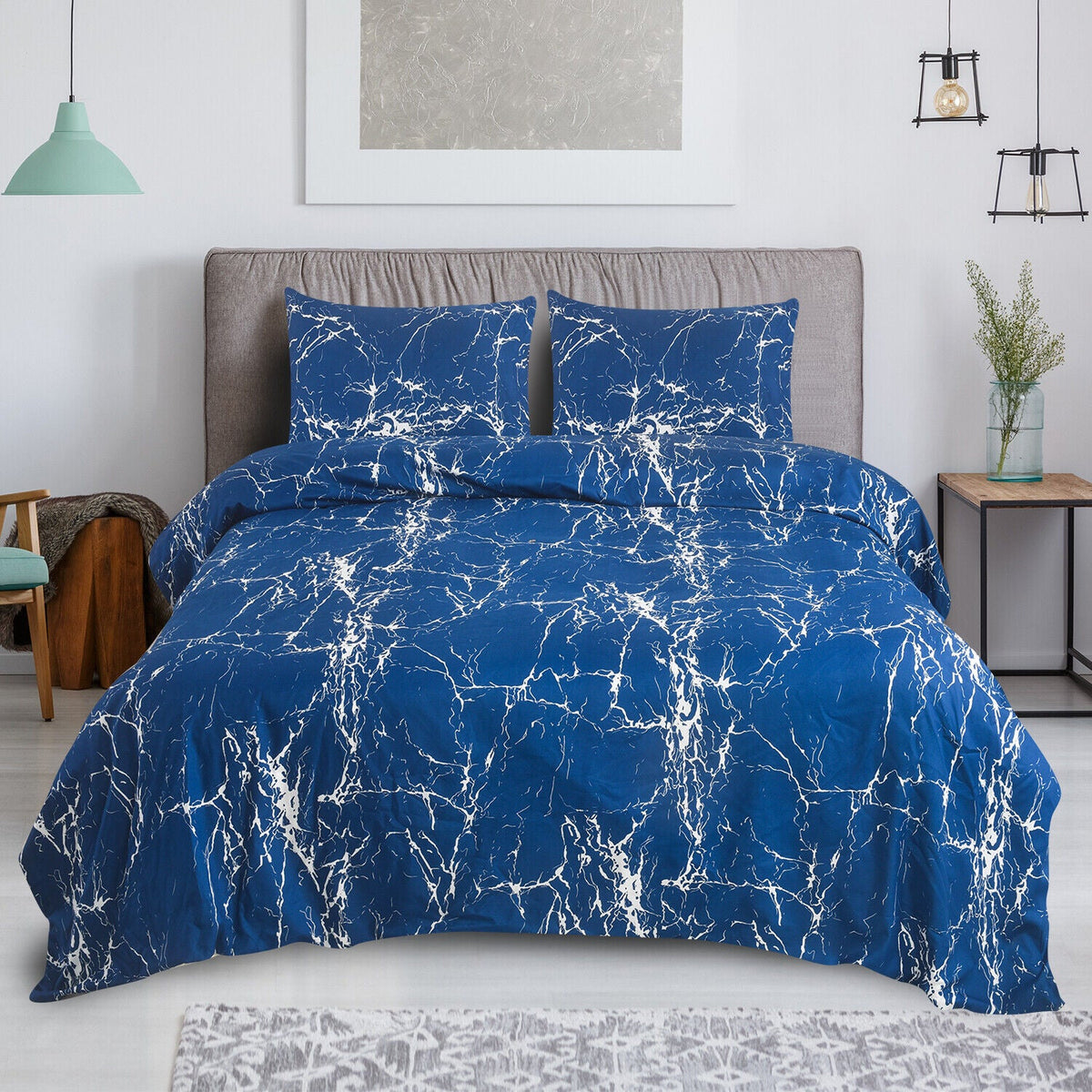 Hadi London Obsidian Marble 4 Piece Microfibre Bedding Set – Duvet Cover, Fitted Sheet & Pillowcases
