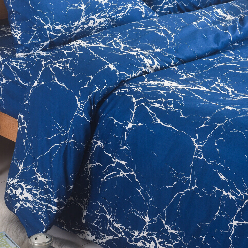 Hadi London Obsidian Marble 4 Piece Microfibre Bedding Set – Duvet Cover, Fitted Sheet & Pillowcases