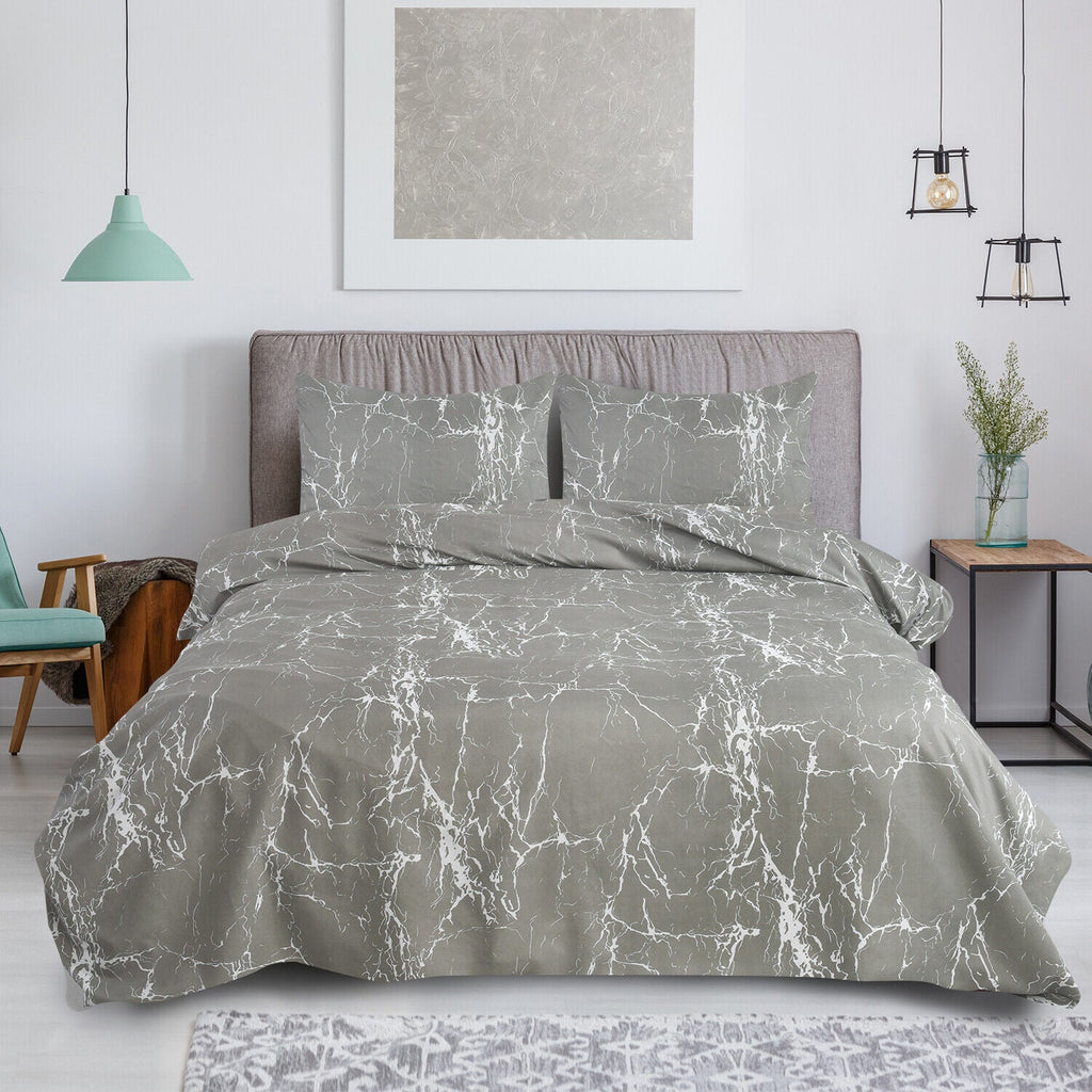Hadi London Obsidian Marble 4 Piece Microfibre Bedding Set – Duvet Cover, Fitted Sheet & Pillowcases