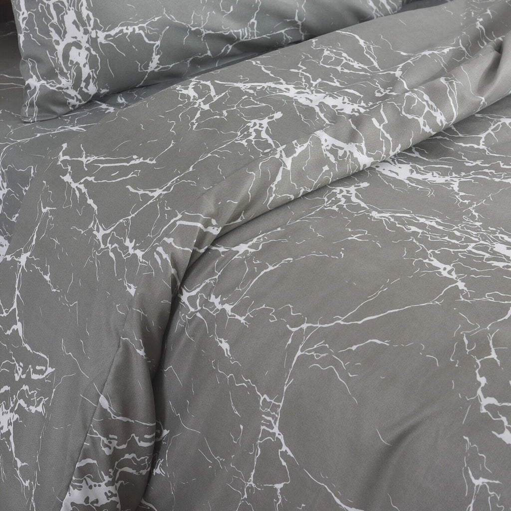 Hadi London Obsidian Marble 4 Piece Microfibre Bedding Set – Duvet Cover, Fitted Sheet & Pillowcases