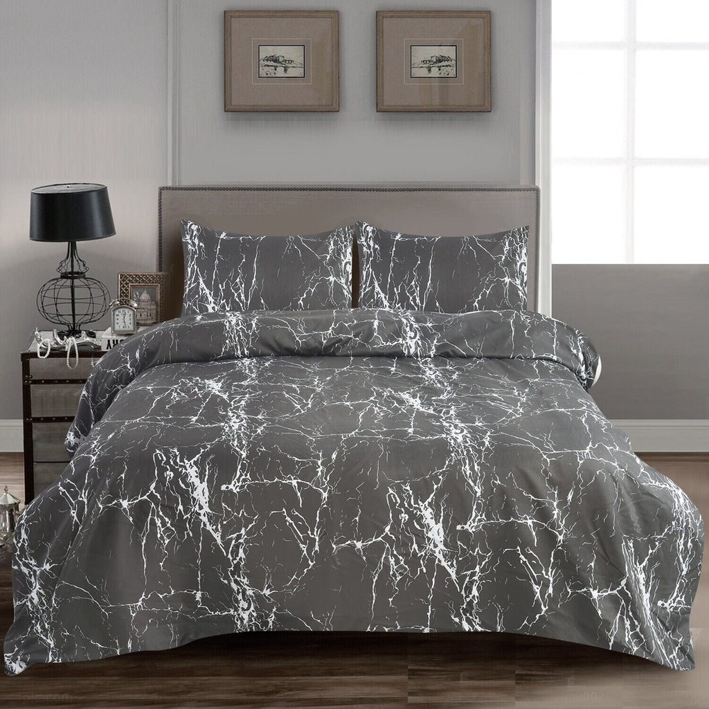 Hadi London Obsidian Marble 4 Piece Microfibre Bedding Set – Duvet Cover, Fitted Sheet & Pillowcases