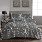 Hadi London Obsidian Marble 4 Piece Microfibre Bedding Set – Duvet Cover, Fitted Sheet & Pillowcases