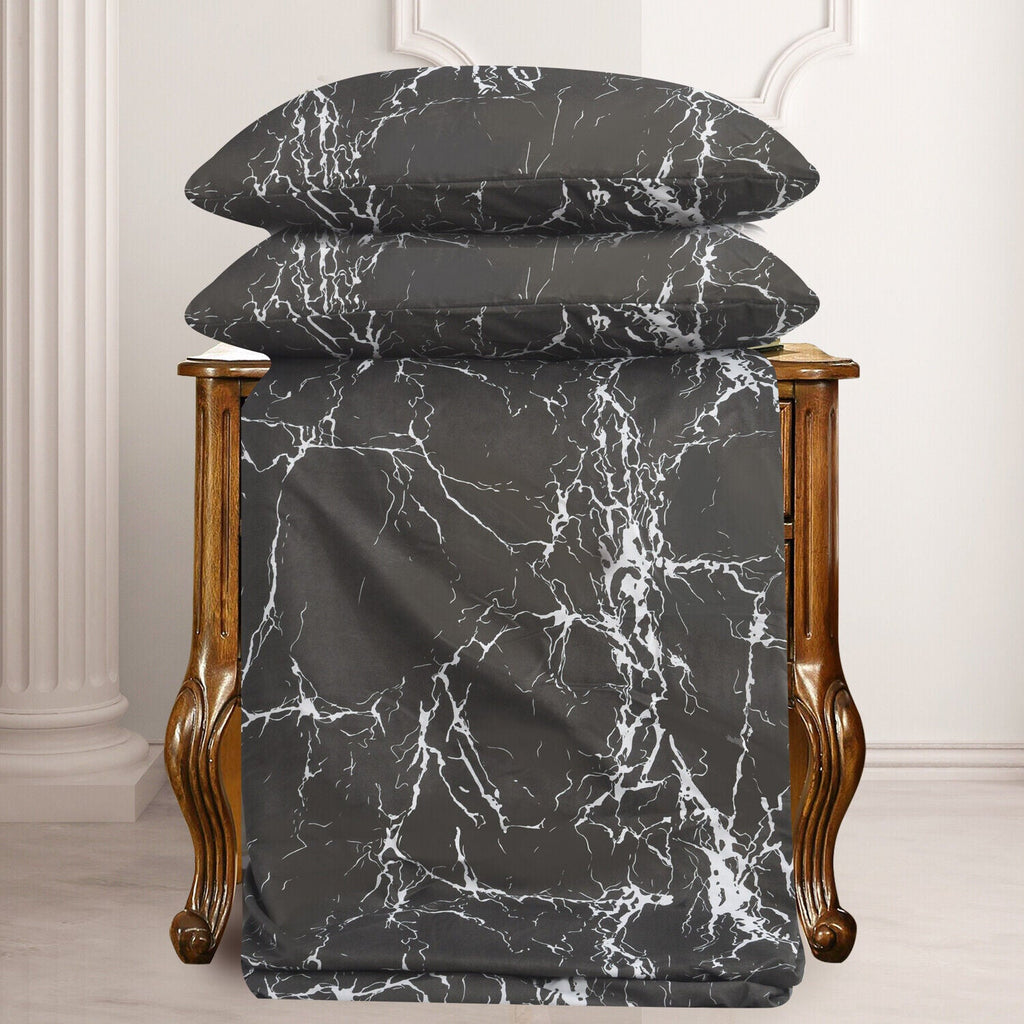 Hadi London Obsidian Marble 4 Piece Microfibre Bedding Set – Duvet Cover, Fitted Sheet & Pillowcases