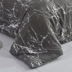 Hadi London Obsidian Marble 4 Piece Microfibre Bedding Set – Duvet Cover, Fitted Sheet & Pillowcases