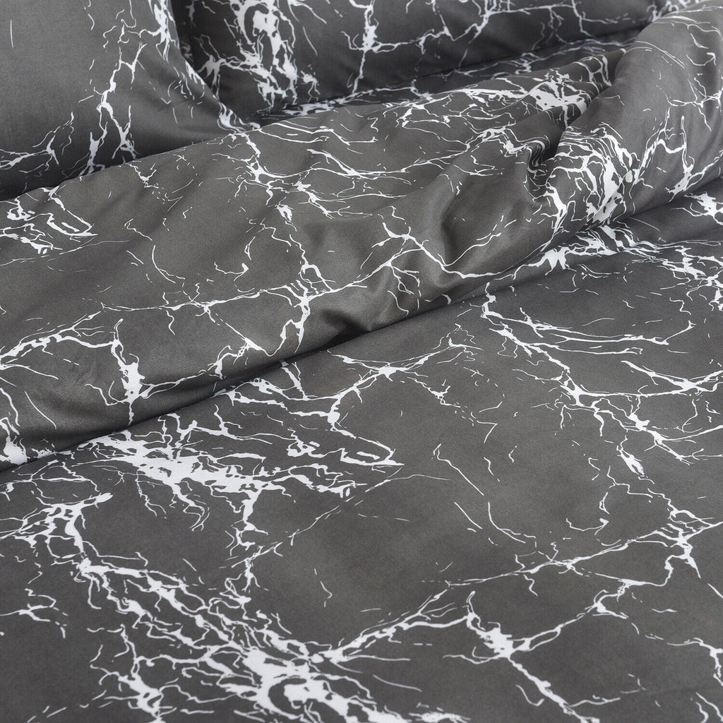 Hadi London Obsidian Marble 4 Piece Microfibre Bedding Set – Duvet Cover, Fitted Sheet & Pillowcases