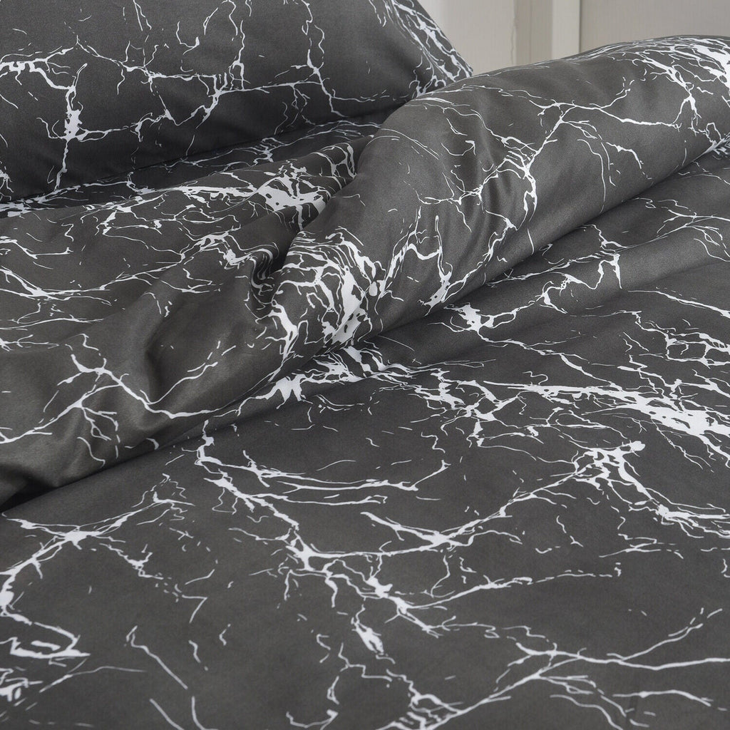 Hadi London Obsidian Marble 4 Piece Microfibre Bedding Set – Duvet Cover, Fitted Sheet & Pillowcases