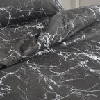 Hadi London Obsidian Marble 4 Piece Microfibre Bedding Set – Duvet Cover, Fitted Sheet & Pillowcases