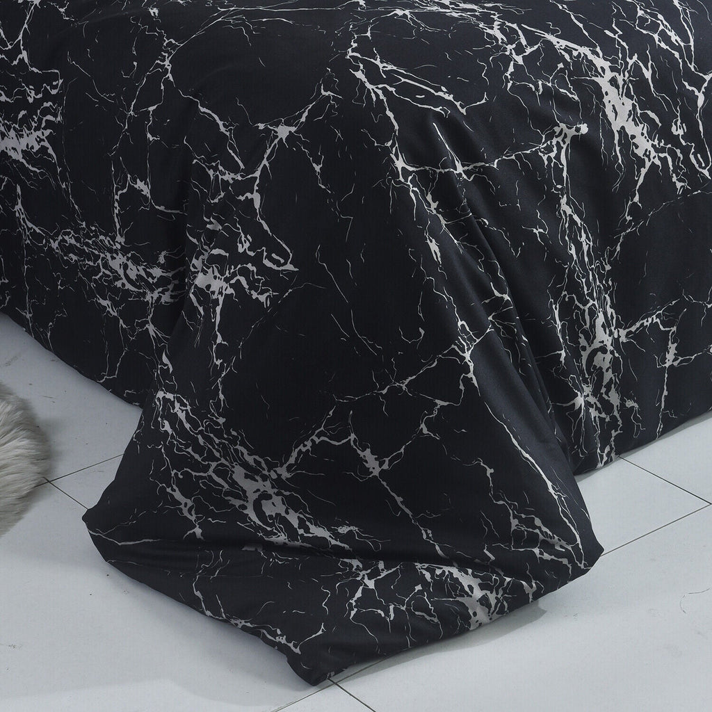 Hadi London Obsidian Marble 4 Piece Microfibre Bedding Set – Duvet Cover, Fitted Sheet & Pillowcases