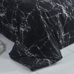 Hadi London Obsidian Marble 4 Piece Microfibre Bedding Set – Duvet Cover, Fitted Sheet & Pillowcases