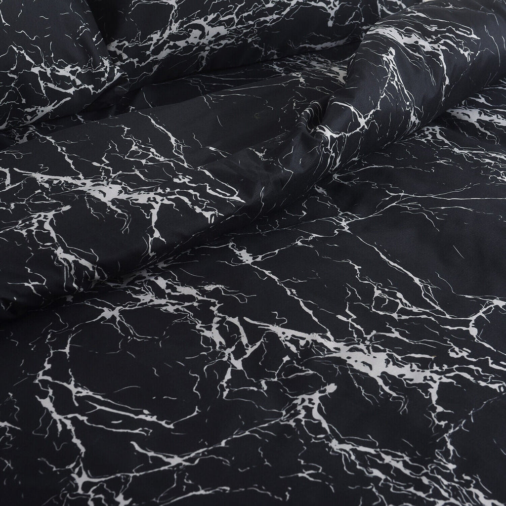 Hadi London Obsidian Marble 4 Piece Microfibre Bedding Set – Duvet Cover, Fitted Sheet & Pillowcases