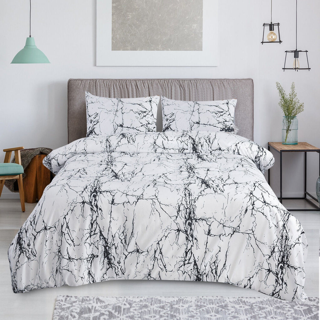 Hadi London Obsidian Marble 4 Piece Microfibre Bedding Set – Duvet Cover, Fitted Sheet & Pillowcases