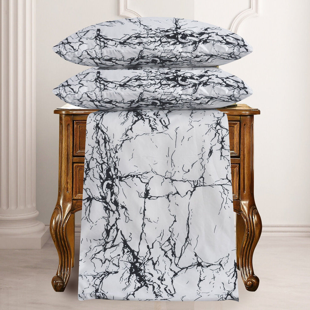 Hadi London Obsidian Marble 4 Piece Microfibre Bedding Set – Duvet Cover, Fitted Sheet & Pillowcases