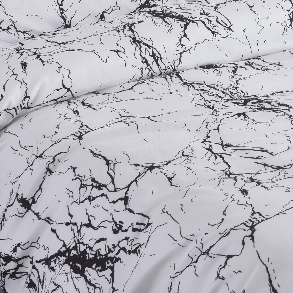 Hadi London Obsidian Marble 4 Piece Microfibre Bedding Set – Duvet Cover, Fitted Sheet & Pillowcases